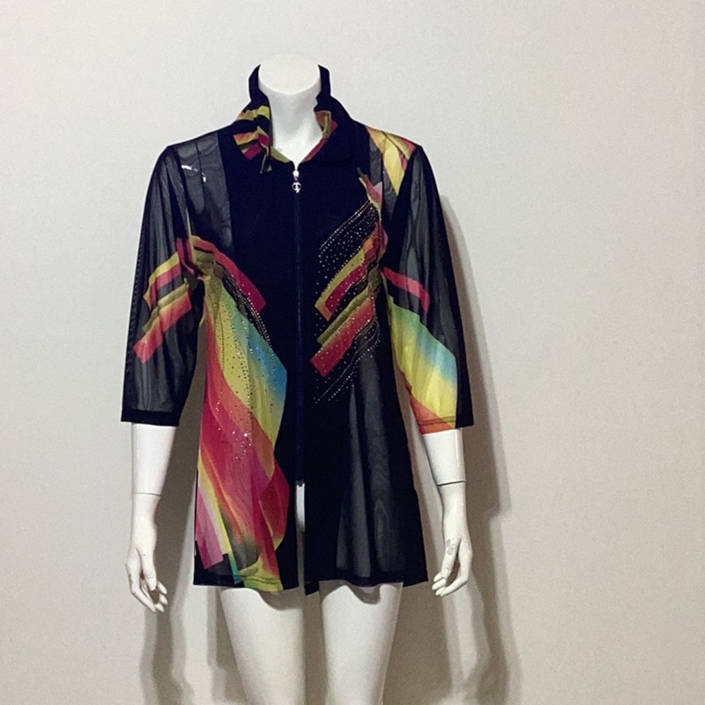 Valentina Rhinestone Embellished Sheer Zippered Blouse